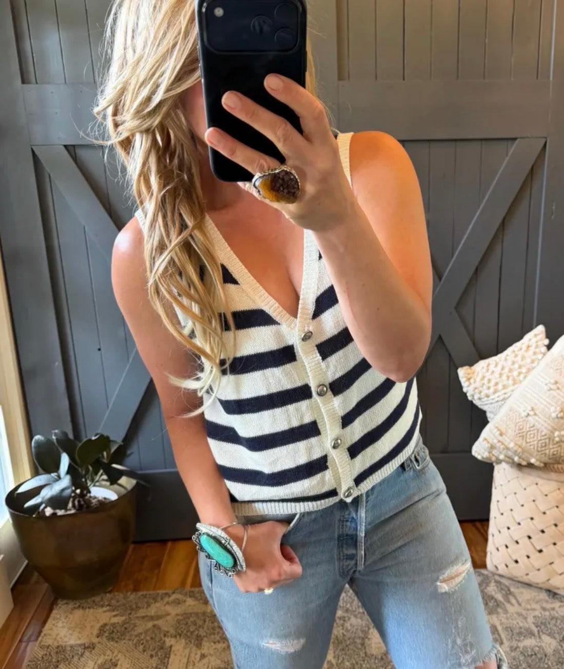 Navy & White Stripped Tank Top - Lavender Tribe