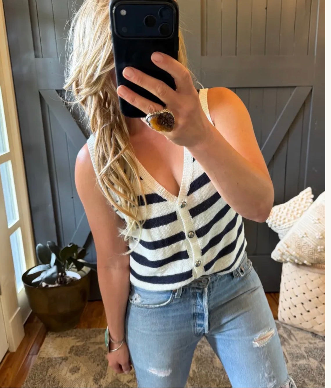 Navy & White Stripped Tank Top - Lavender Tribe