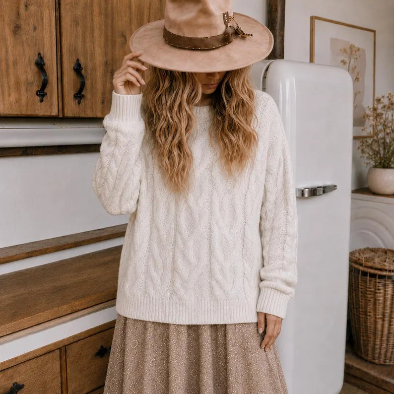 Fisherman's Knit Oversized Sweater - Lavender Tribe