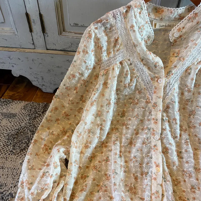 Embroidered Floral Button Front Blouse