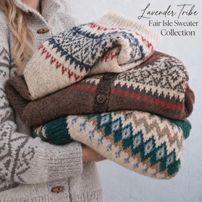 Fair Isle Knit Sweaters - Cardigans or Pullovers