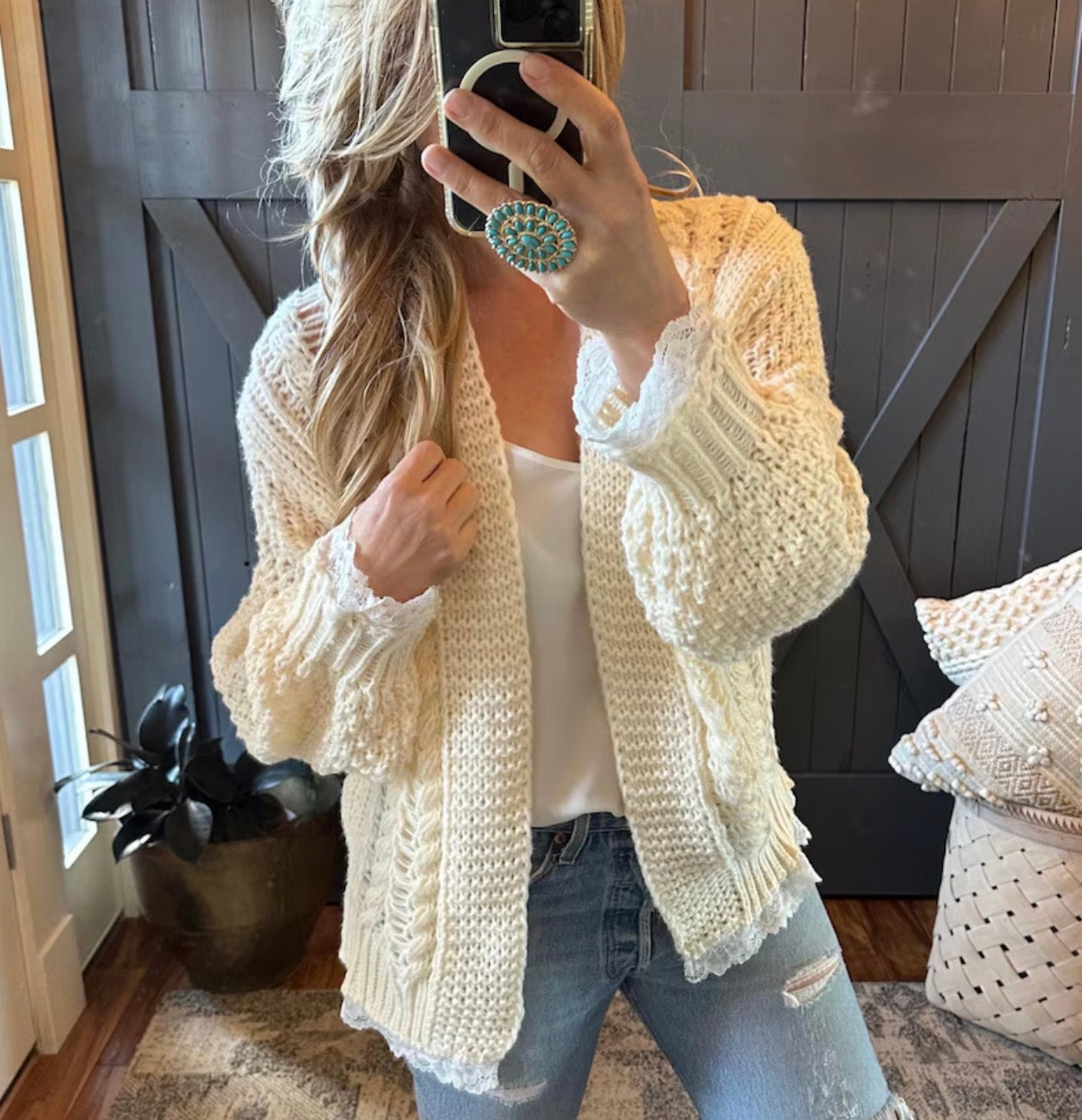 Heirloom Lace Trim Cardigan Sweater (Copy) - Lavender Tribe