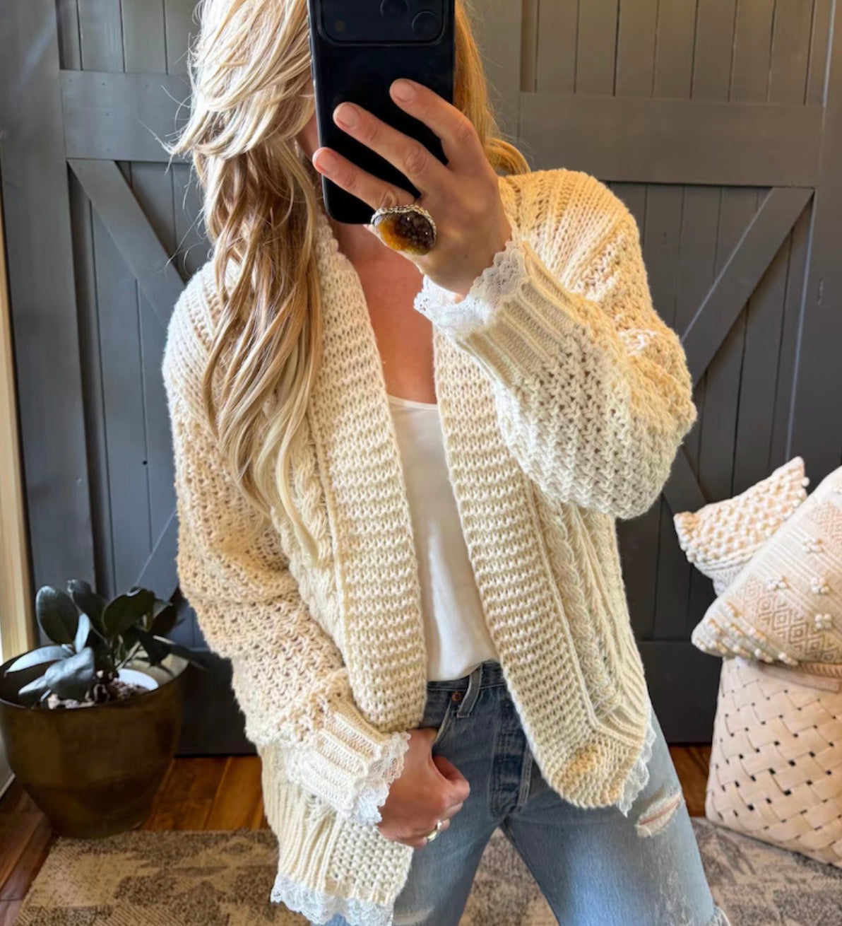 Heirloom Lace Trim Cardigan Sweater (Copy) - Lavender Tribe