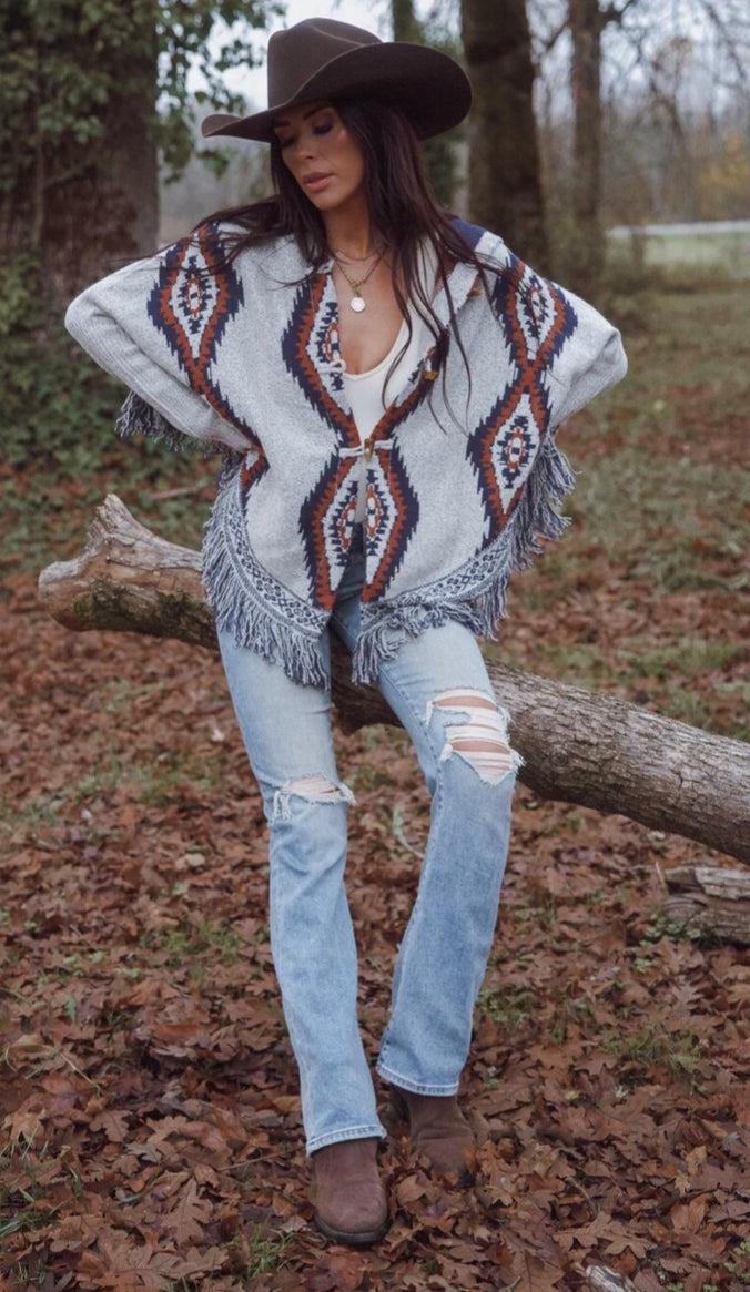 Cheyenne Fringe Hooded Cardigan Sweater