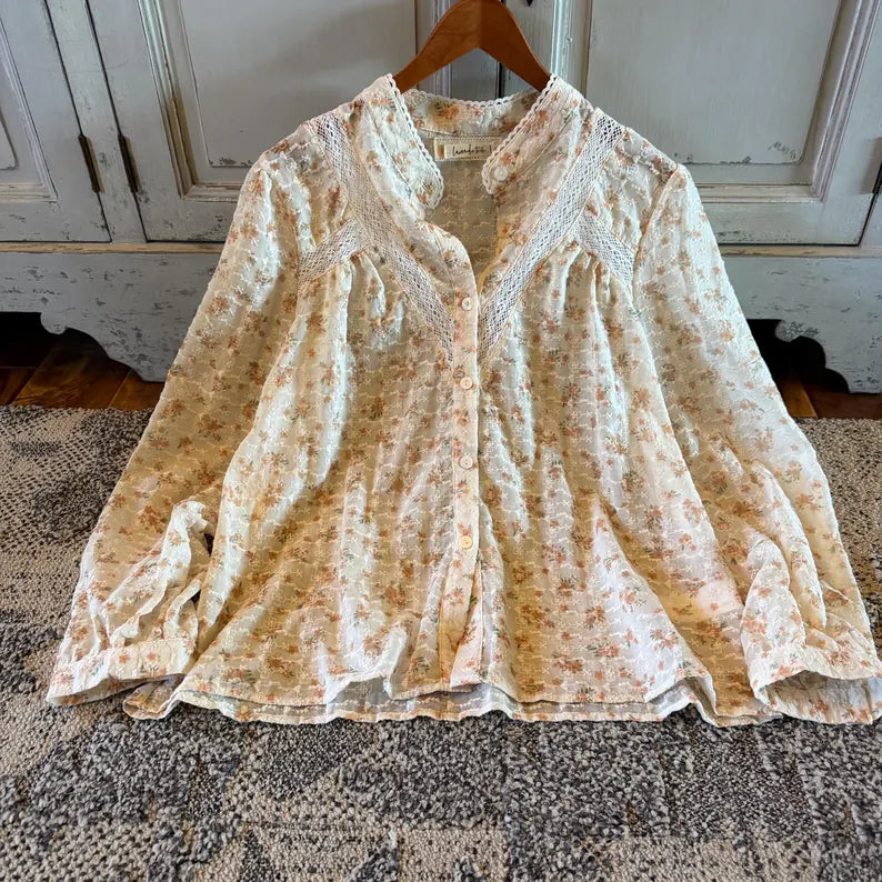 Embroidered Floral Button Front Blouse