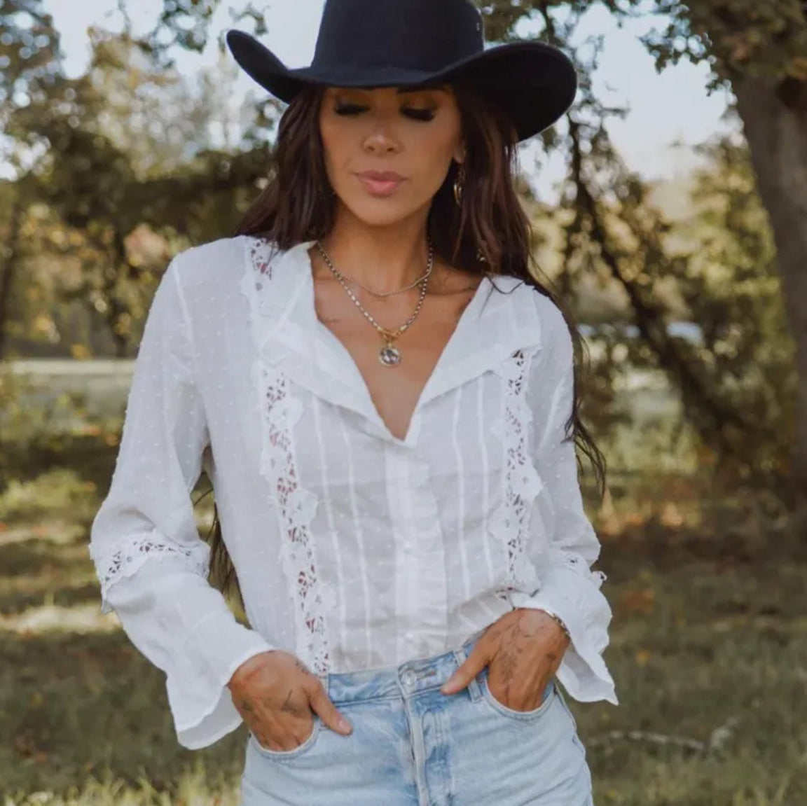 Harlow Long Sleeve Button Front Lace Blouse