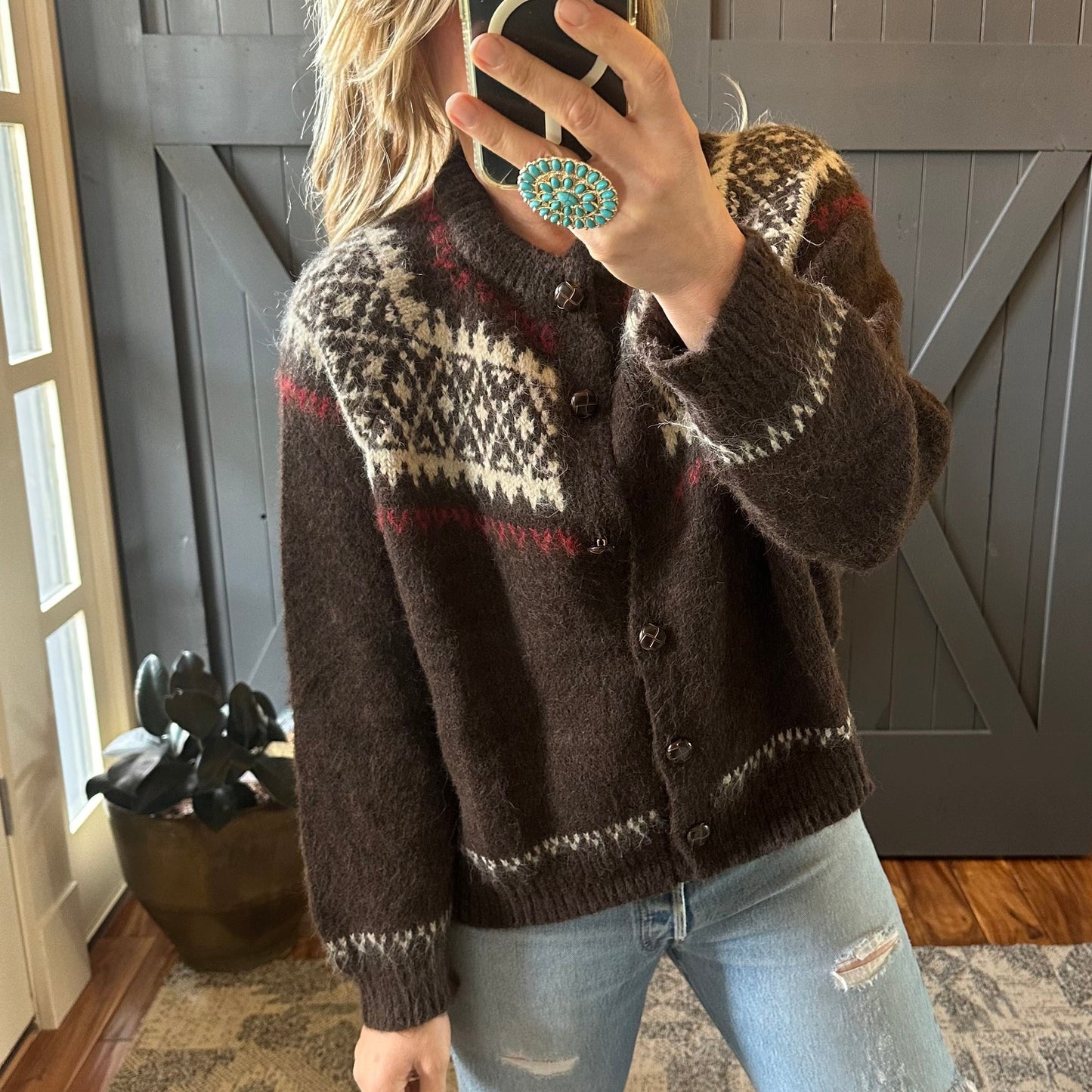 Fair Isle Brown Cardigan Sweater