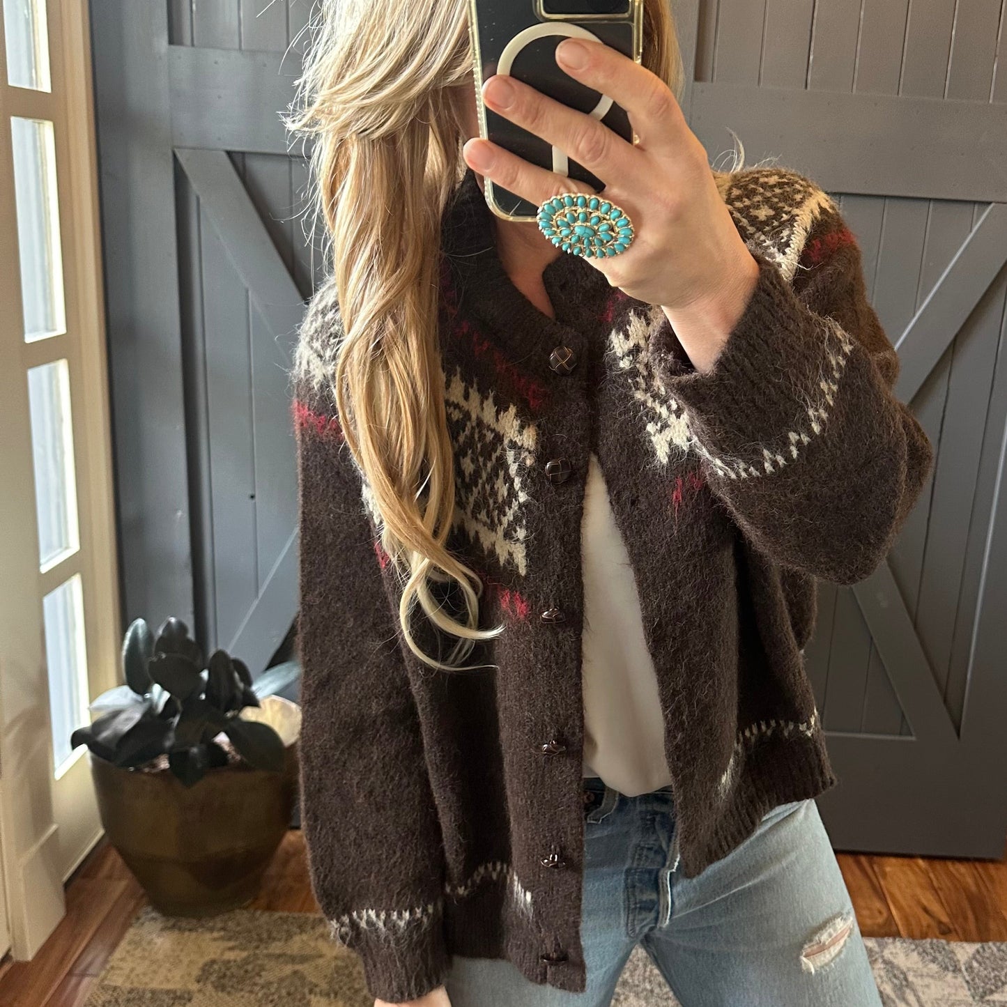 Fair Isle Brown Cardigan Sweater