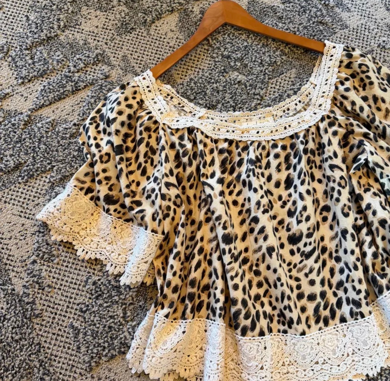 Animal Leopard Print Feminine Cotton Blouse Fat Lay