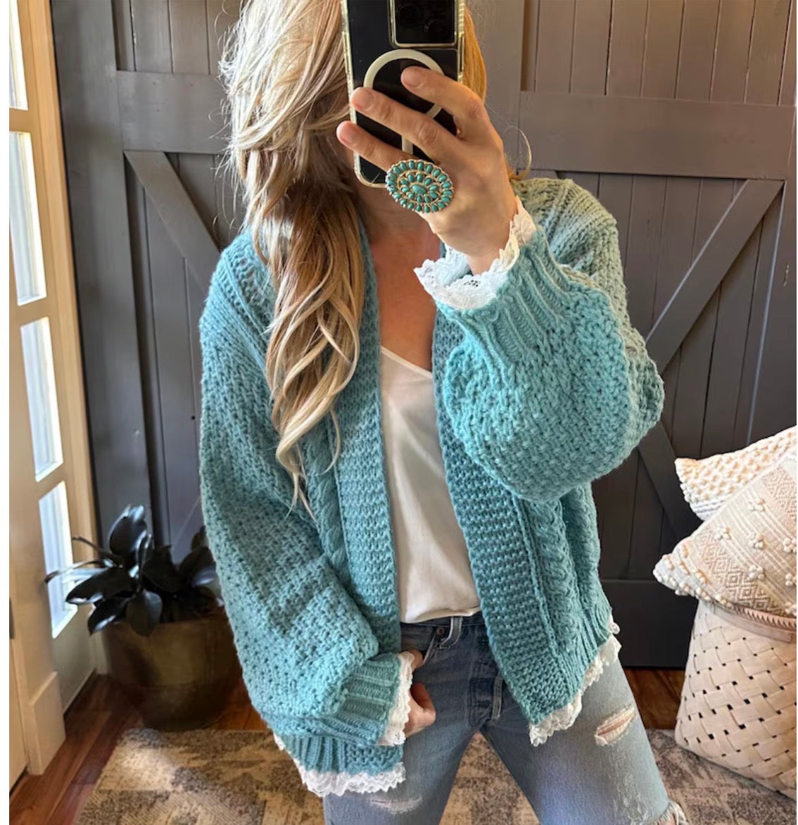 Heirloom Lace Trim Cardigan Sweater - Lavender Tribe