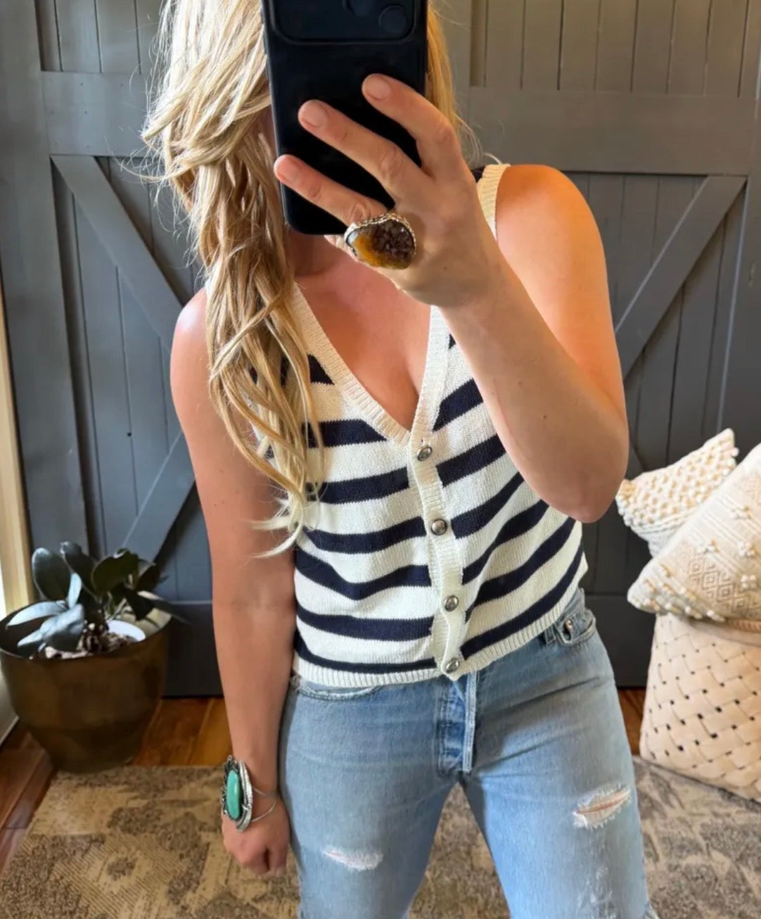 Navy & White Stripped Tank Top - Lavender Tribe