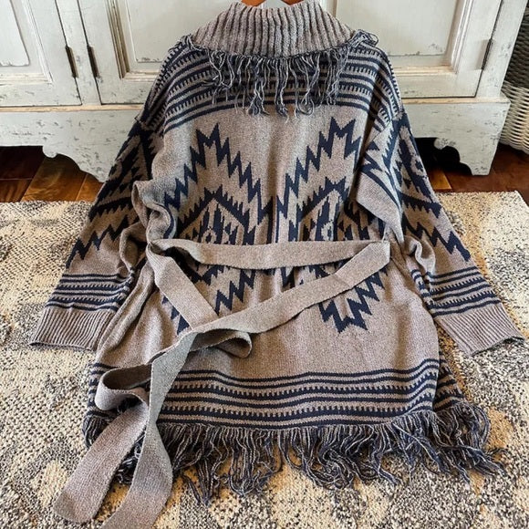 Back View Western Belted Cardigan