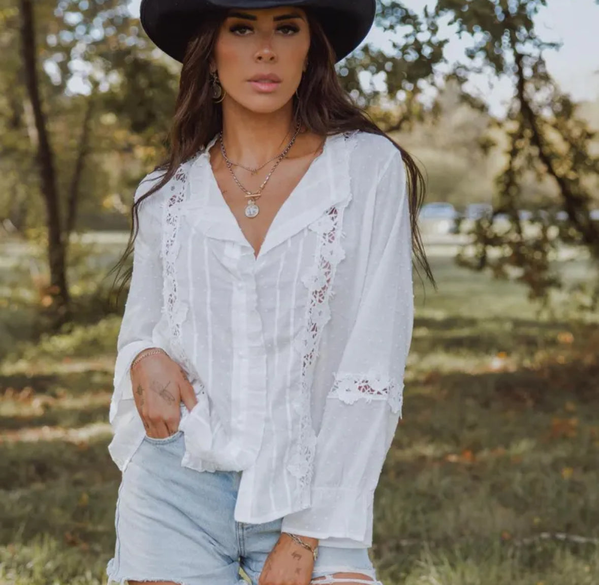 Harlow Long Sleeve Button Front Lace Blouse