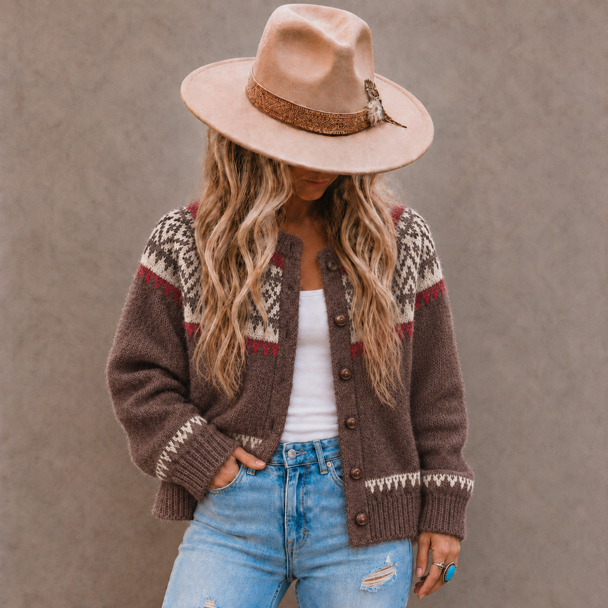 Fair Isle Brown Cardigan Sweater (Copy) - Lavender Tribe