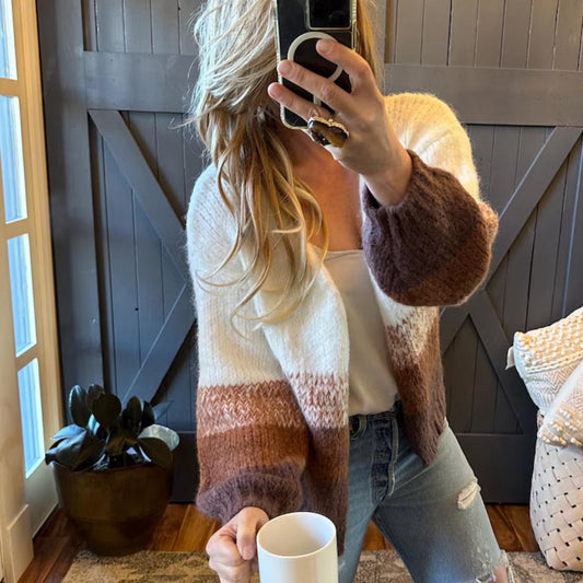 Chunky Soft Knit Brown Cardigan Sweater by Lavender Tribe Design