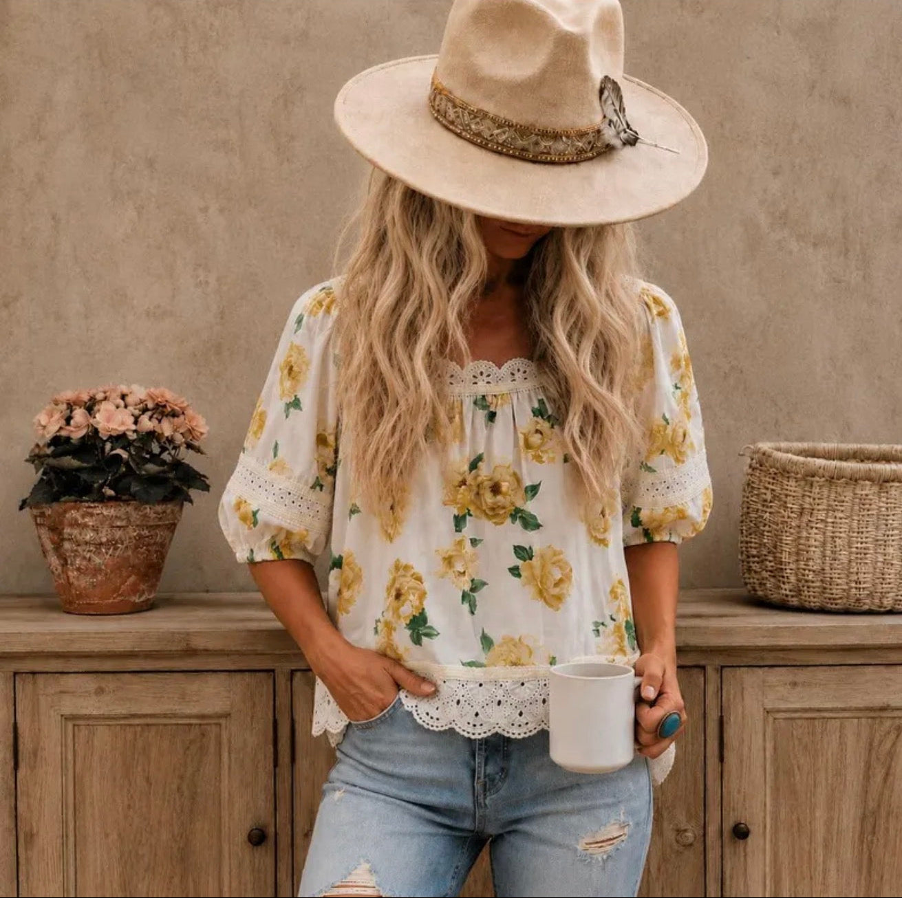 Cottage Floral Cotton Lace Blouse