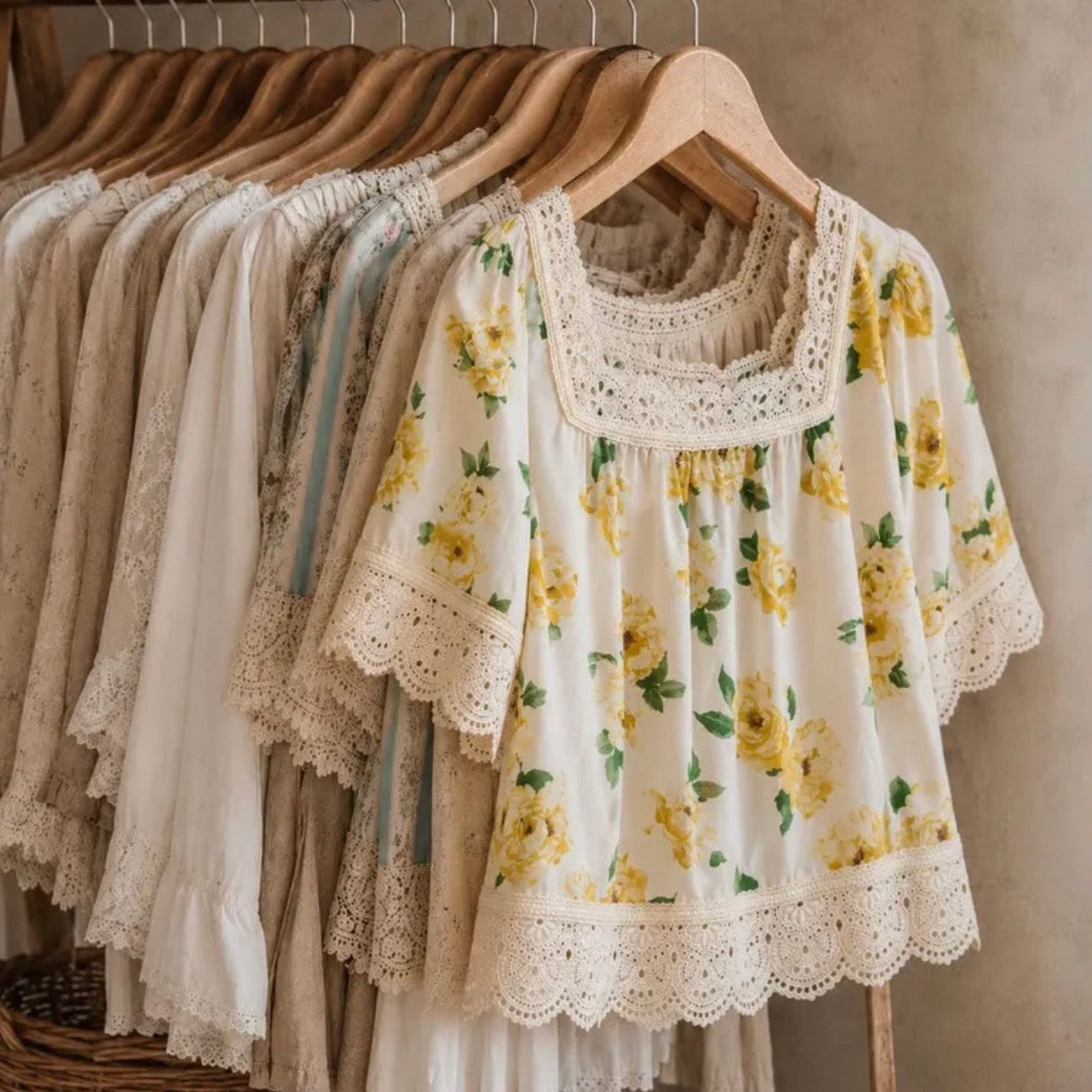 Cottage Floral Cotton Lace Blouse Hanging Studio