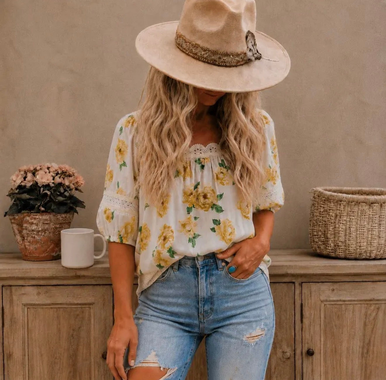 Cottage Floral Cotton Lace Blouse