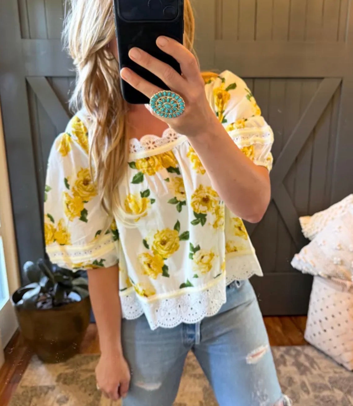 Cottage Floral Cotton Lace Blouse Hanging Studio