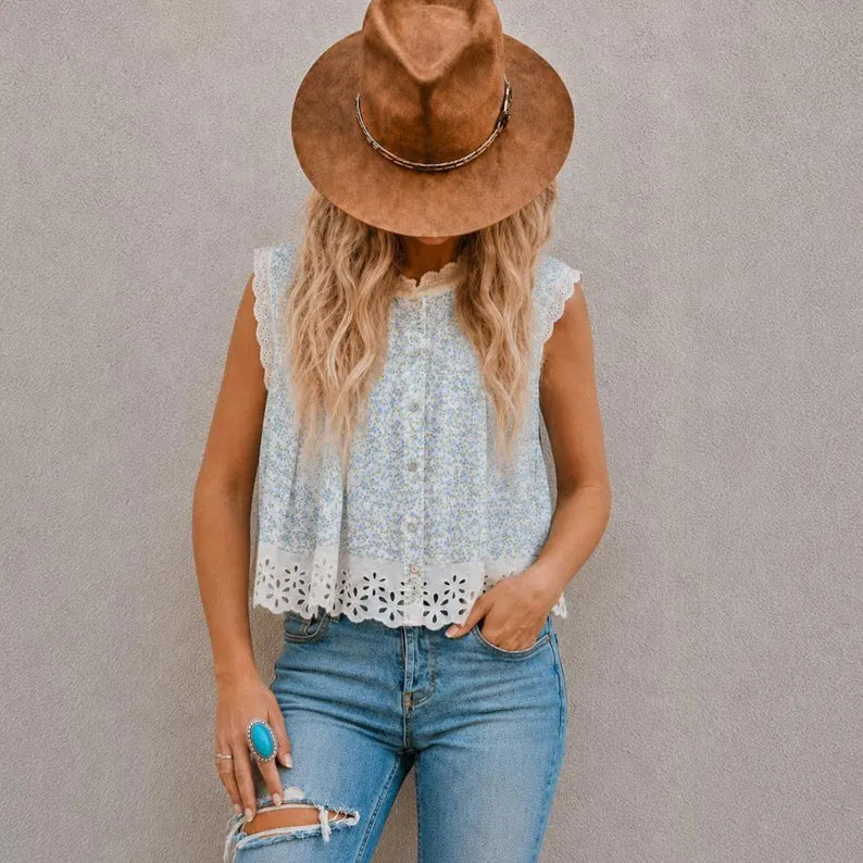 Cottage Toile Floral Sleeveless Blouse (Copy) - Lavender Tribe