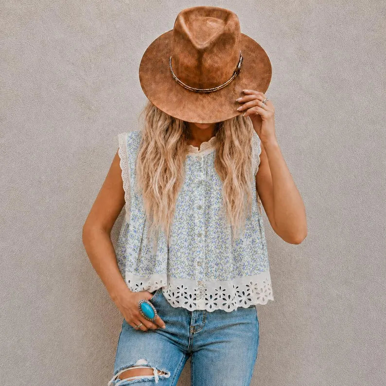 Cottage Toile Floral Sleeveless Blouse (Copy) - Lavender Tribe