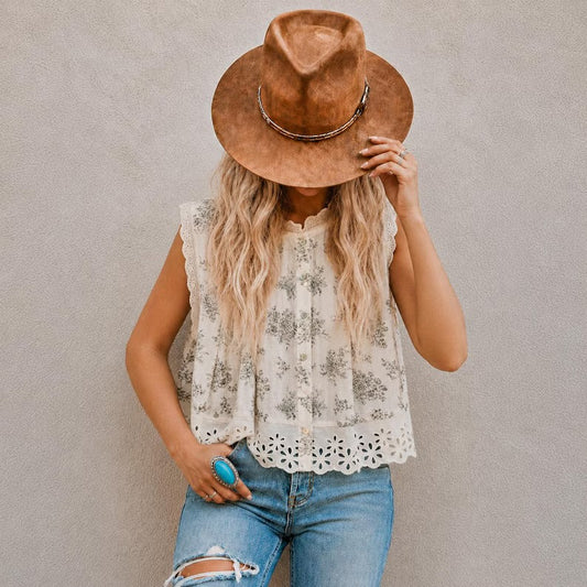 Cottage Toile Floral Sleeveless Blouse