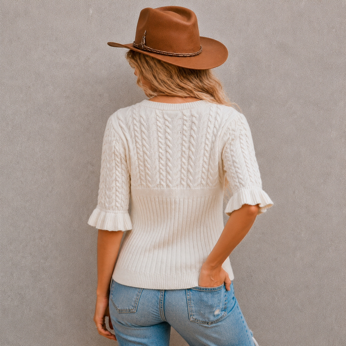 Cotton Cable Knit Sweater - Lavender Tribe