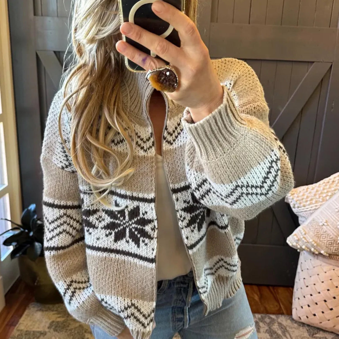 Zip Front Knitted Cardigan Sweater