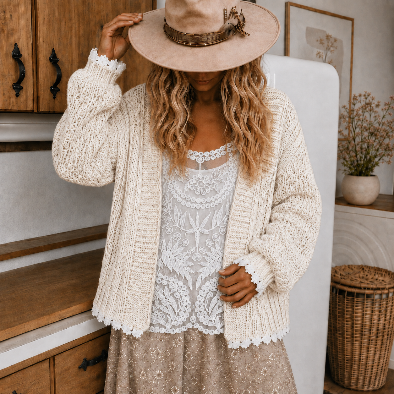 Heirloom Lace Trim Cardigan Sweater