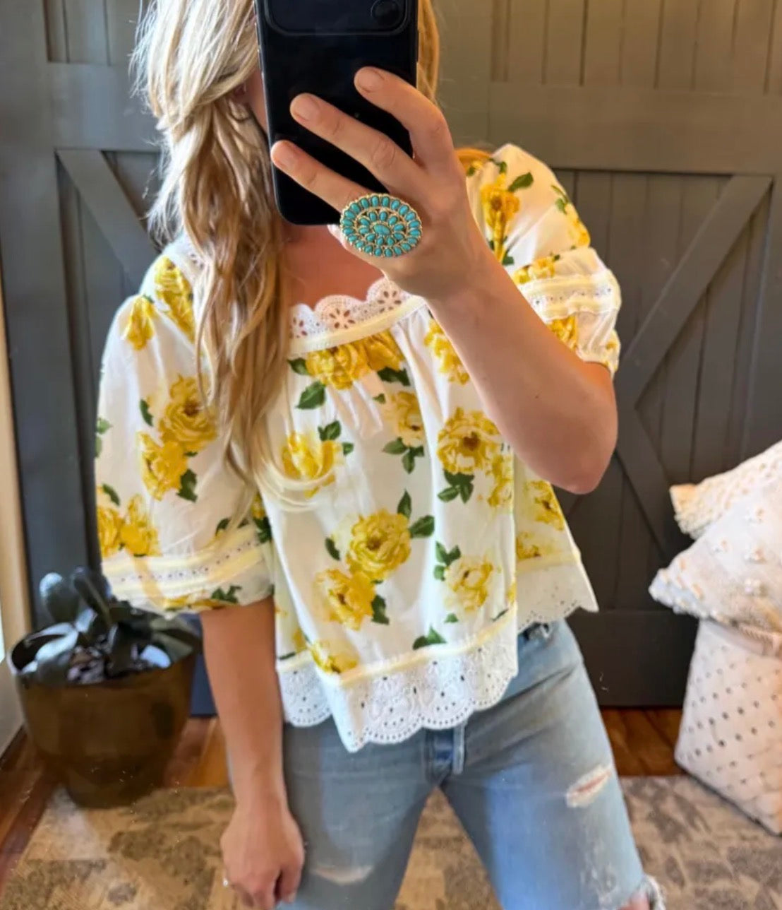 Cottage Floral Cotton Lace Blouse Hanging Studio