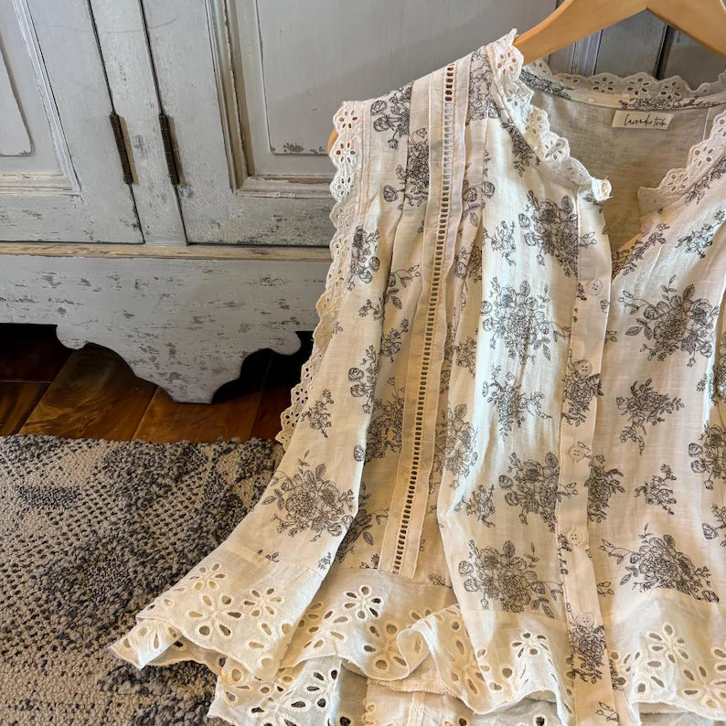 Cottage Toile Floral Sleeveless Blouse