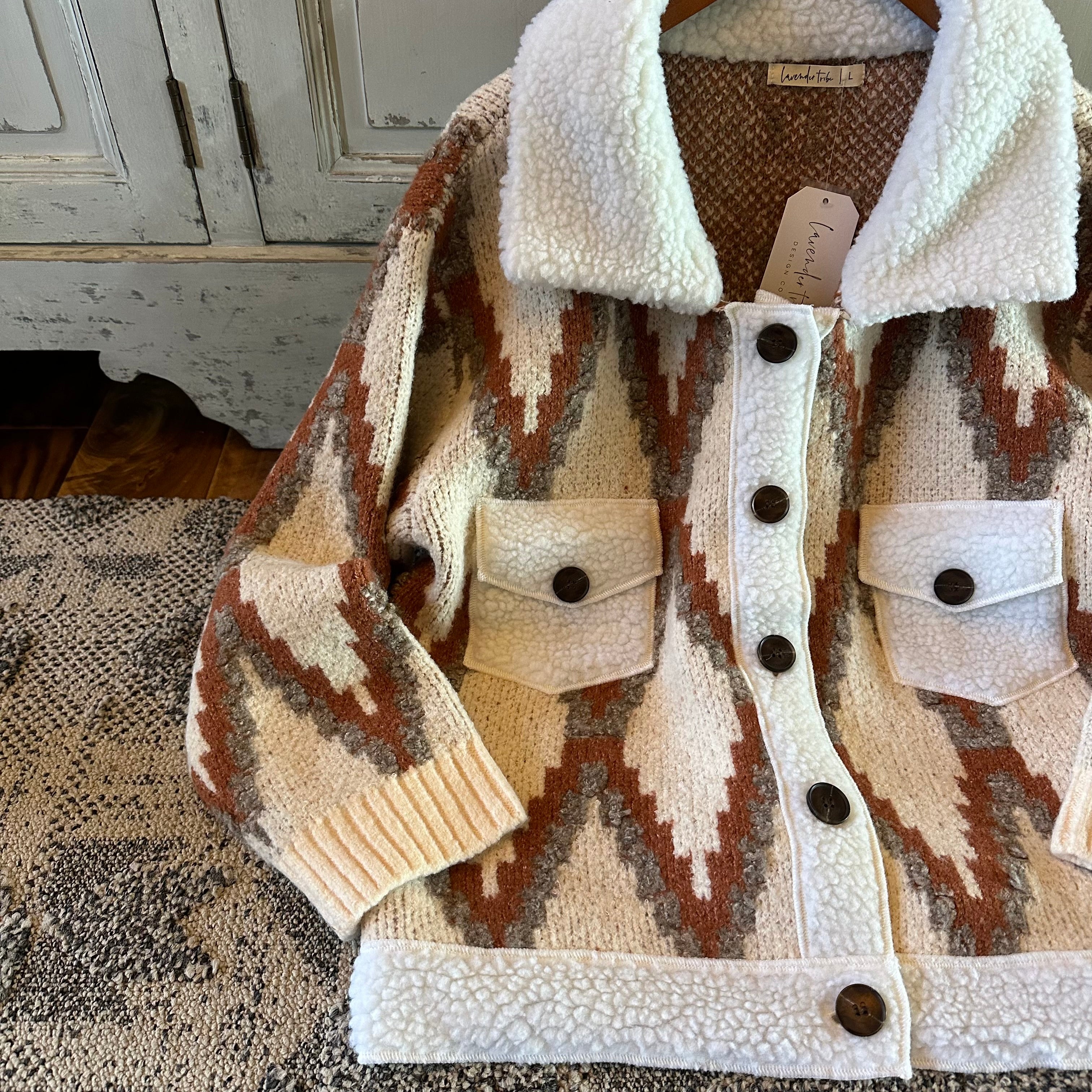 Montana Native Knit Sherpa Sweater Jacket – Lavender Tribe