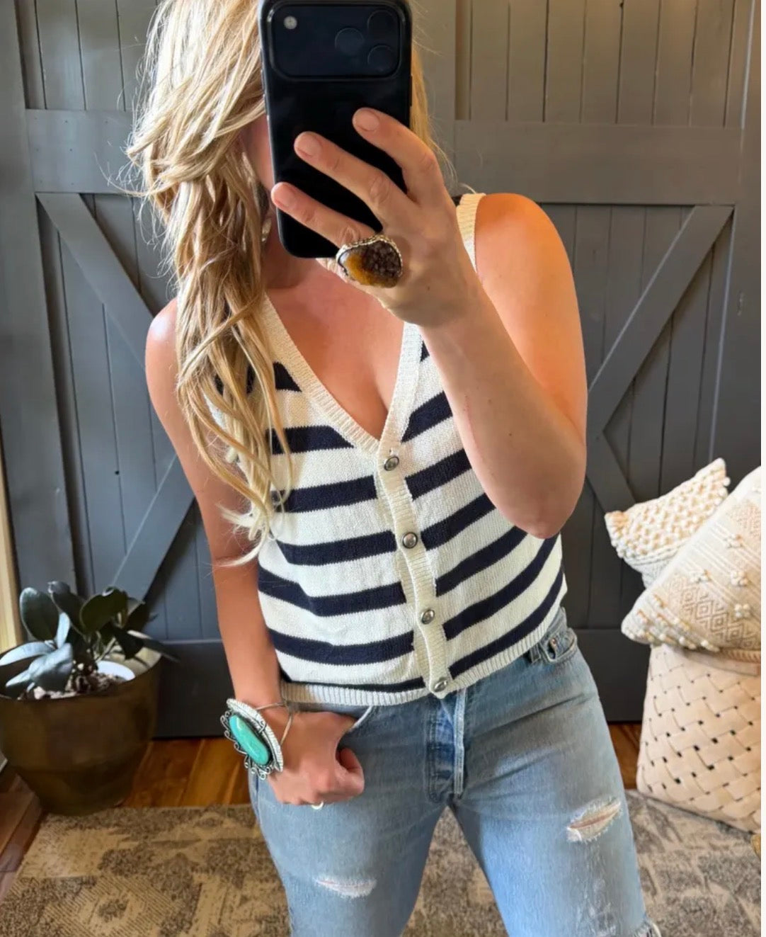Navy & White Stripped Tank Top - Lavender Tribe