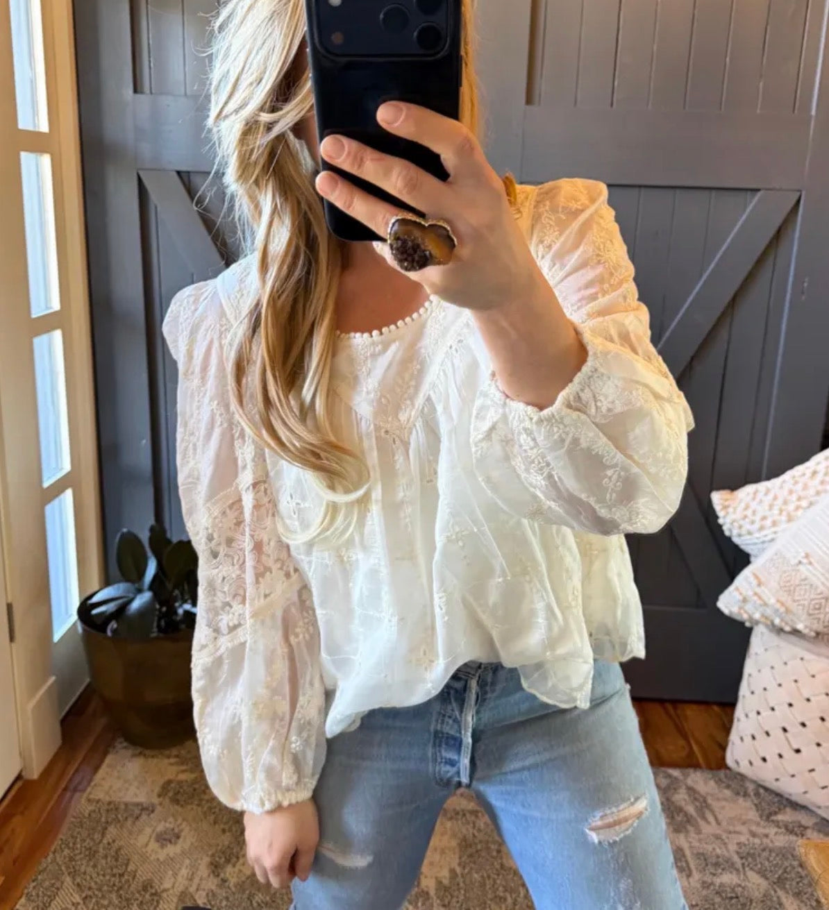 Reece Embroidered Lace Blouse - Lavender Tribe