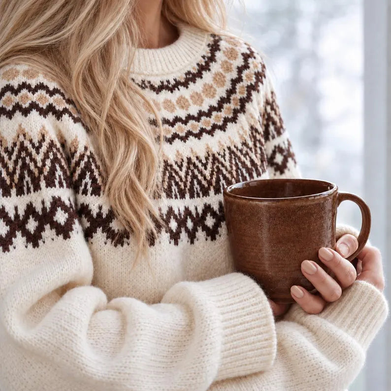 Fair Isle Icelandic Knit Pullover Sweater by Lavender Tribe Design