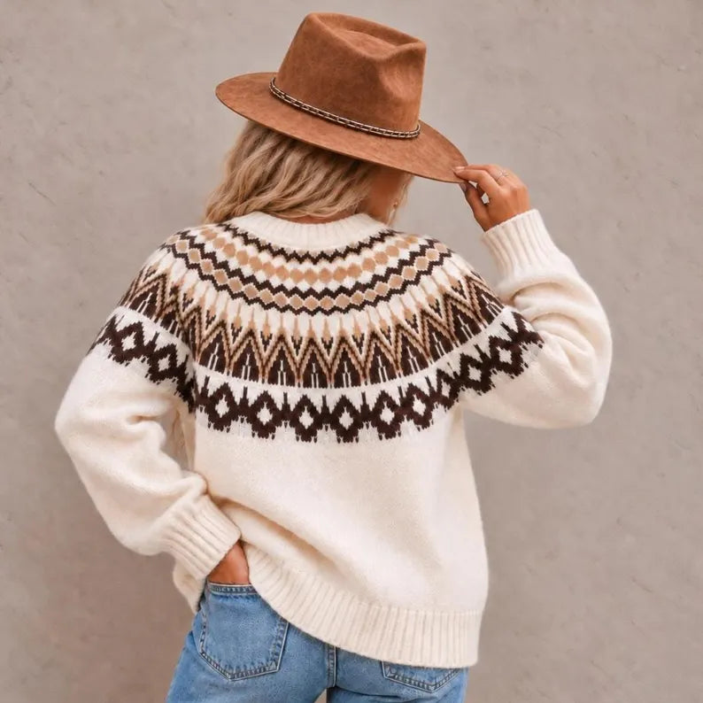 Fair Isle Icelandic Knit Pullover Sweater by Lavender Tribe Design Hanging