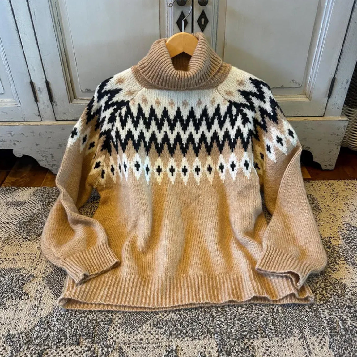 Fair Isle Icelandic Knit Pullover Turtleneck Sweater by Lavender Tribe Design