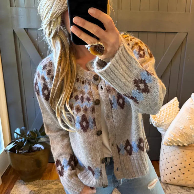  Fair Isle Knit Button Front Cardigan