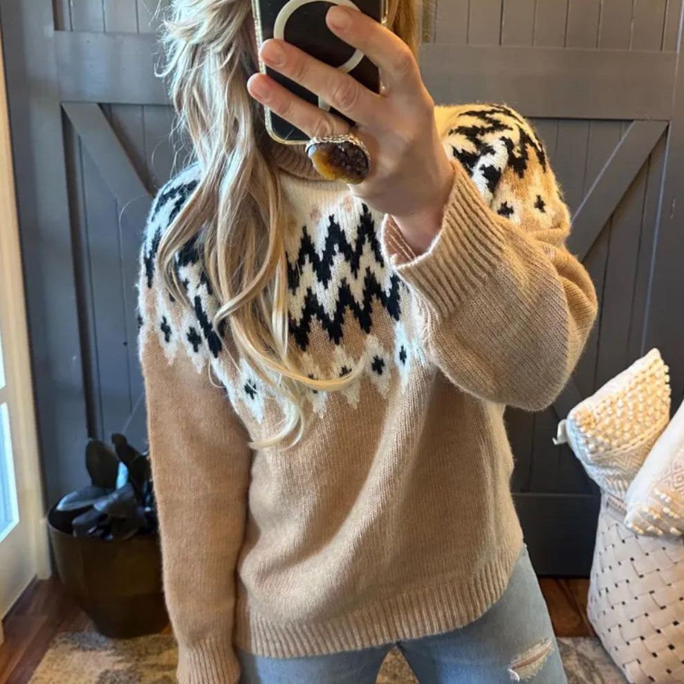Fair Isle Knit Turtleneck Sweater 