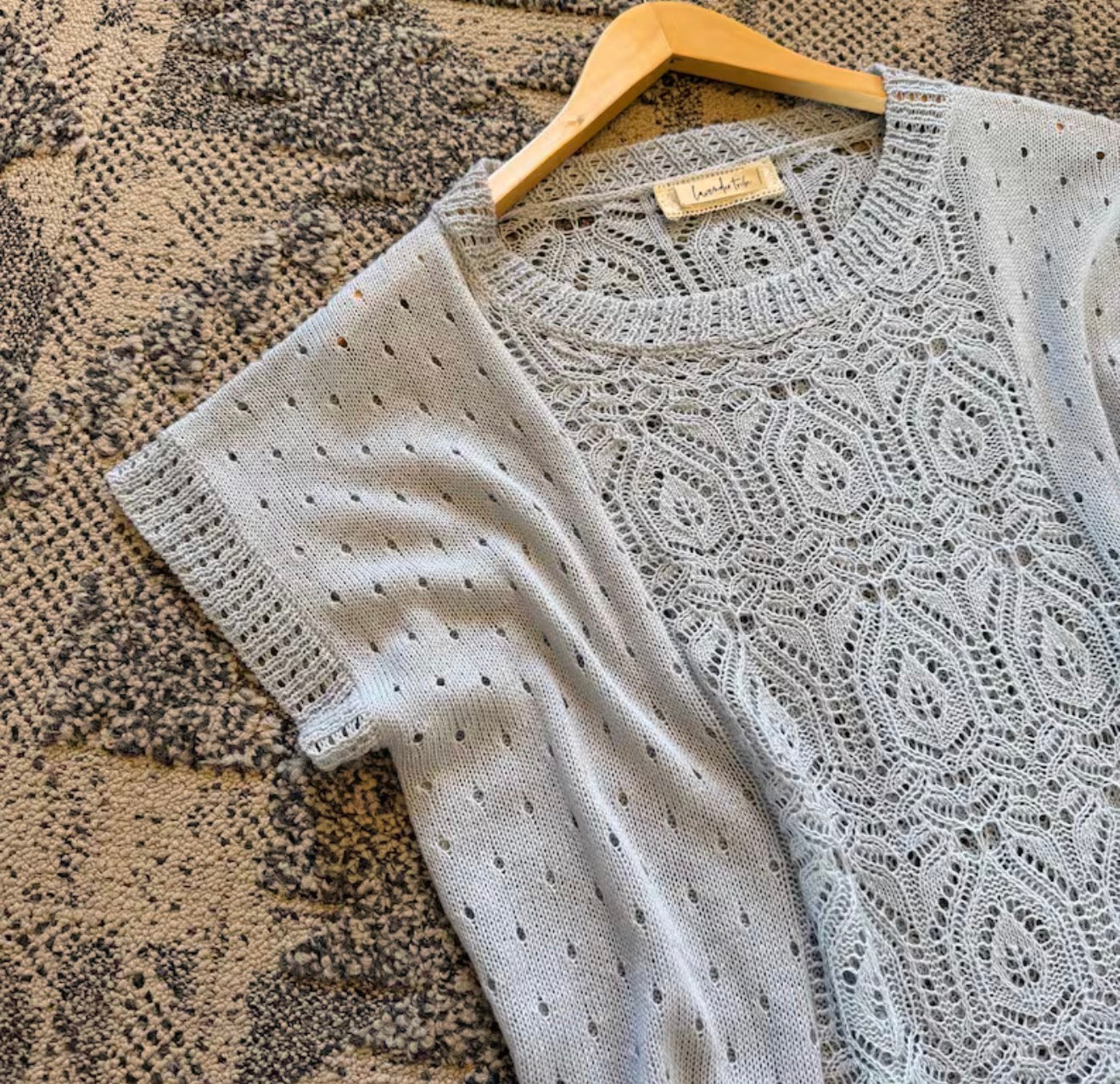 Crochet Cotton Knit Top: Lightweight Pullover Blue Sweater by Lavender Tribe Design