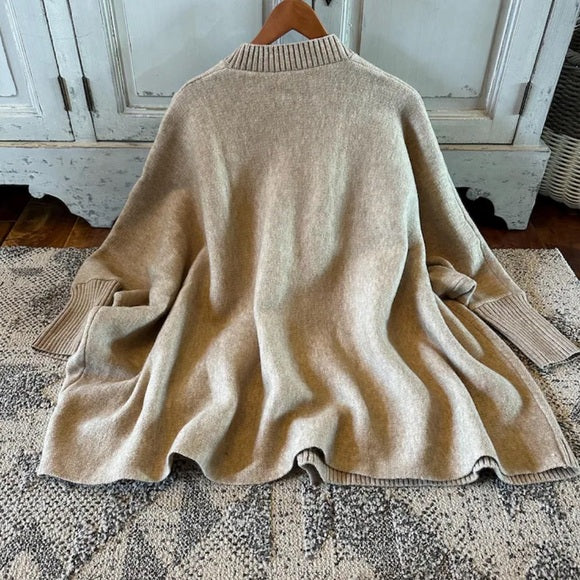 Back View Handmade Grey Pocketed Cotton Cardigan Sweater by Lavender Tribe Design. Our Darling Knit Cardigan features an open front, dolman sleeve, pocketed front, soft cotton, and a oversized fit.
+ Soft Grey Thick Knit
+ Dolman Sleeve