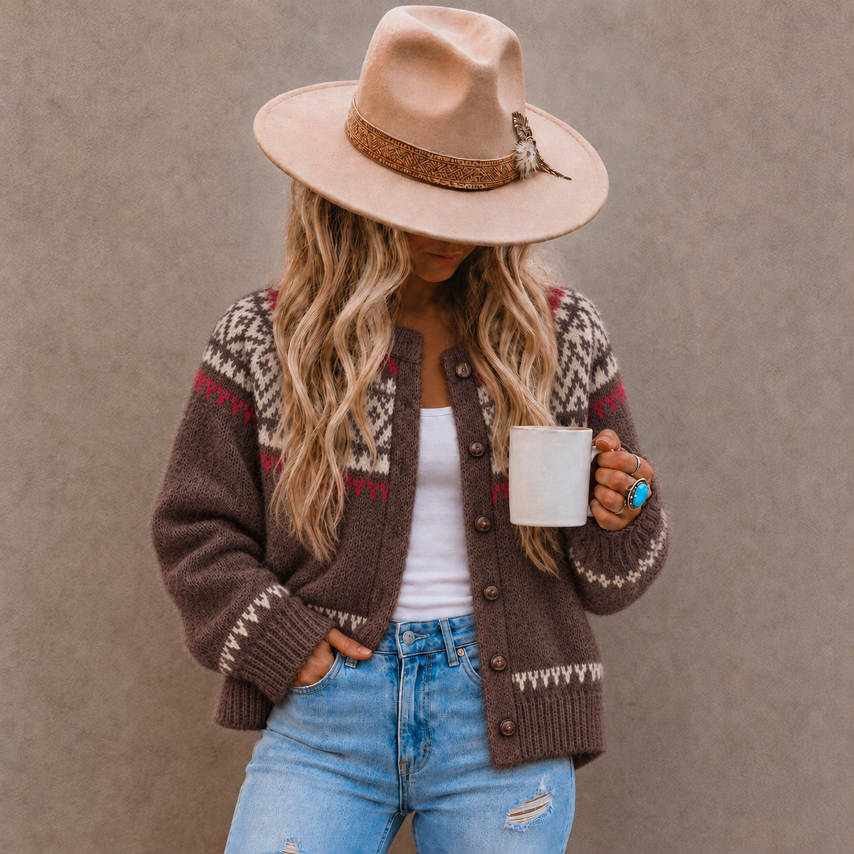 Fair Isle Brown Cardigan Sweater (Copy) - Lavender Tribe