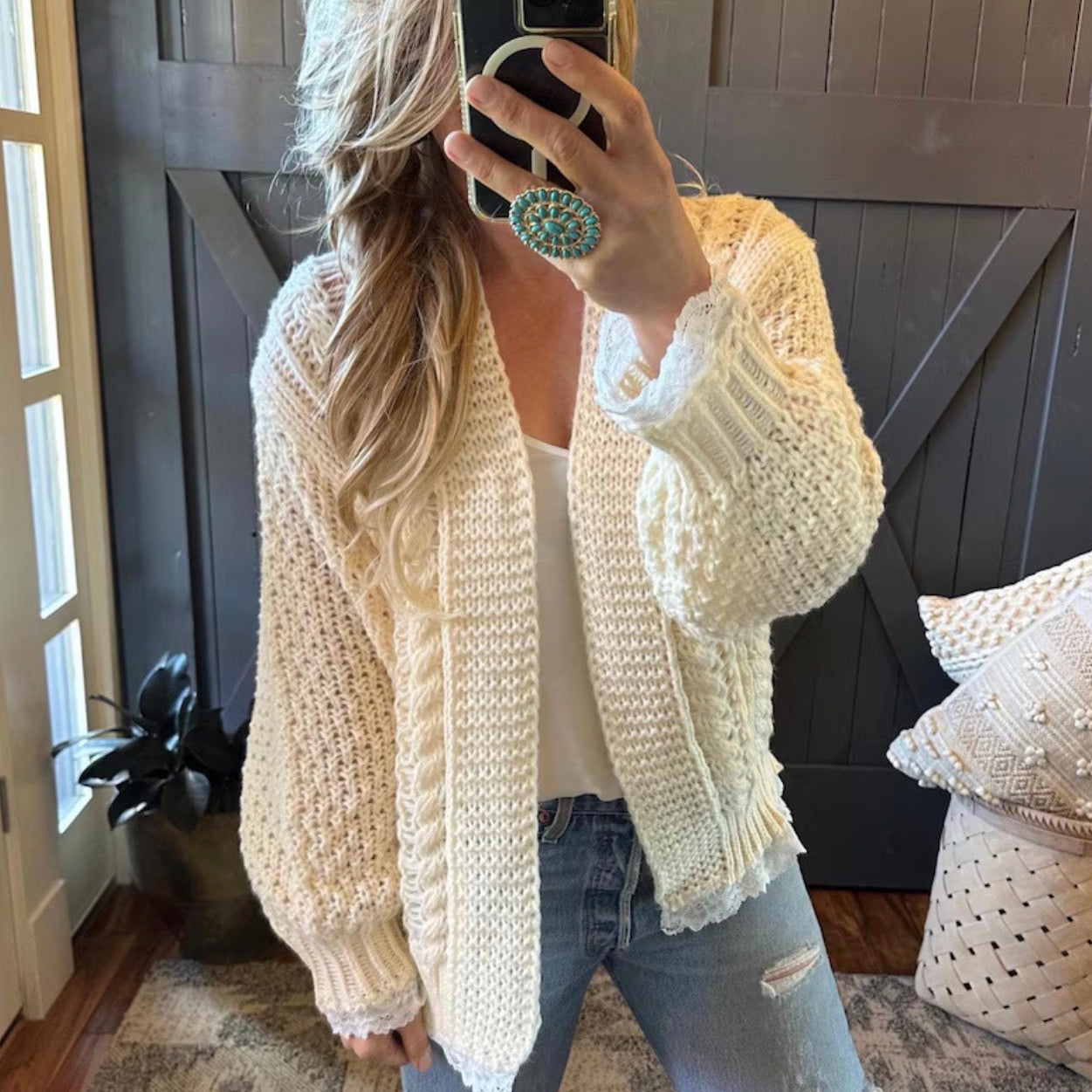 Heirloom Lace Trim Cardigan Sweater (Copy) - Lavender Tribe