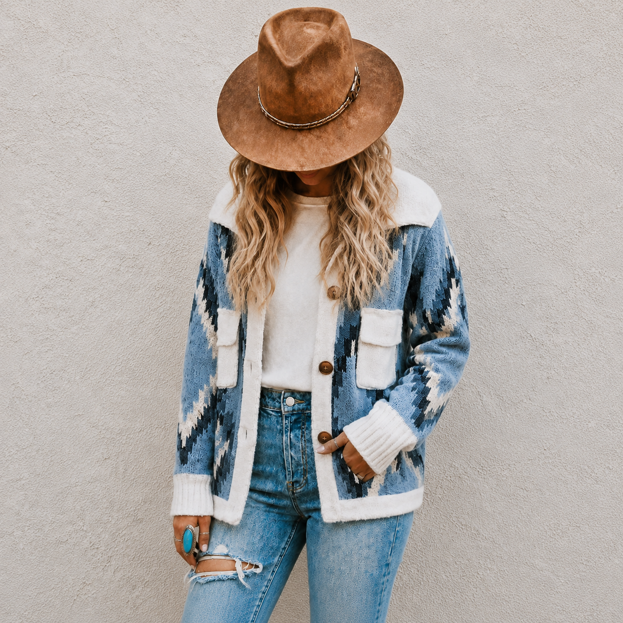 Montana Sherpa Sweater Jacket in Blue