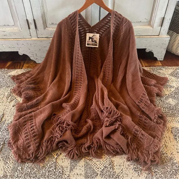 Hanging View Lavender Tribe  Bohemian Loom Brown Knit Shall Cardigan 