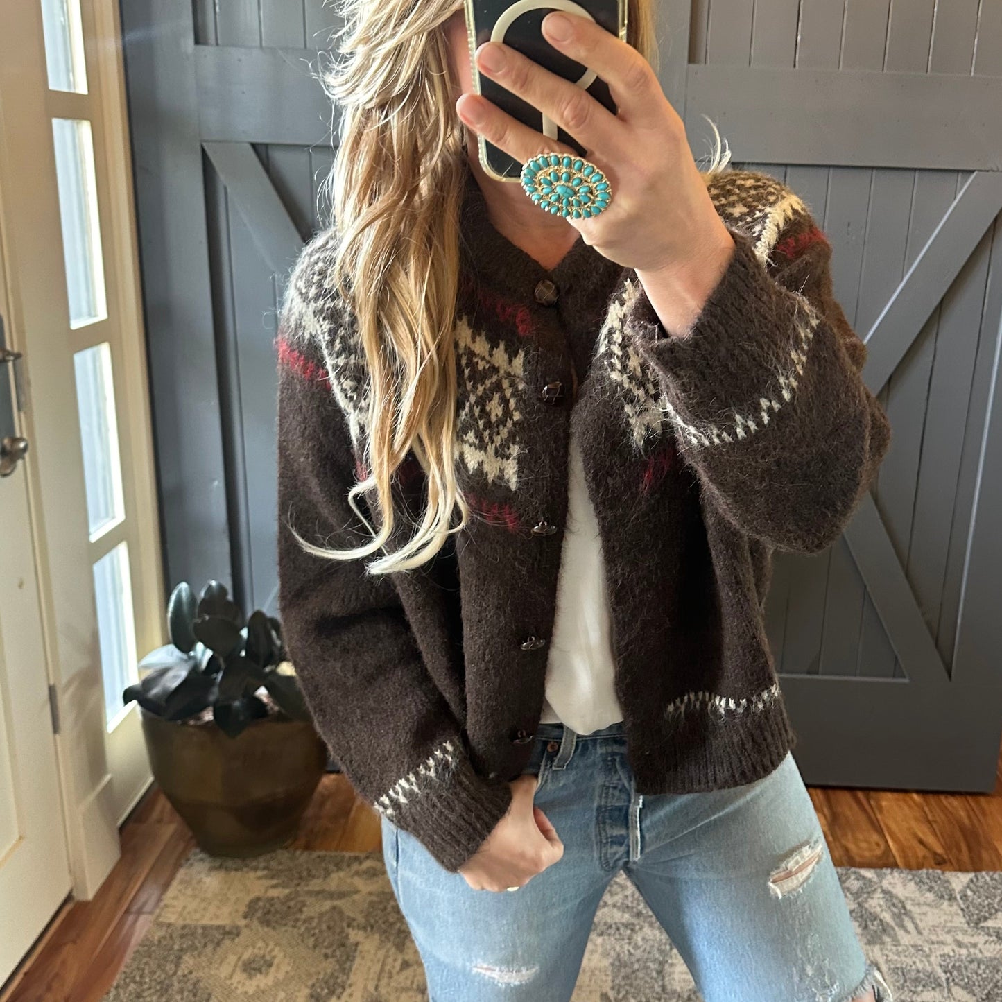 Fair Isle Brown Cardigan Sweater