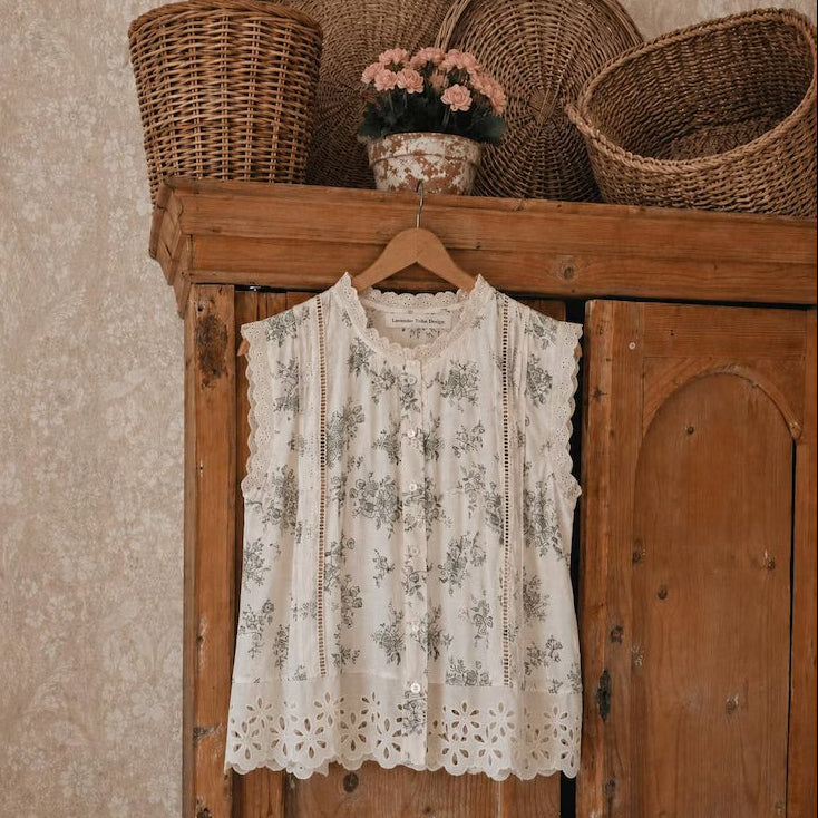 Cottage Toile Floral Sleeveless Blouse
