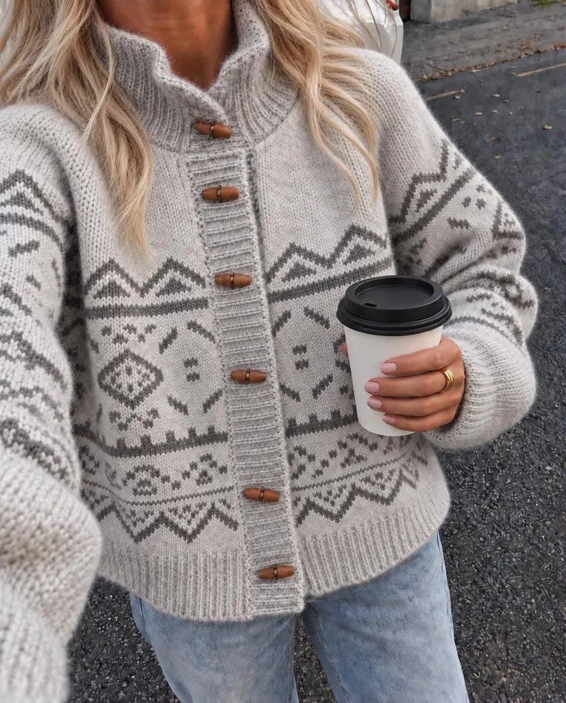 Lavender Tribe Design Lightweight Knit Toggle Close Sweater Model View