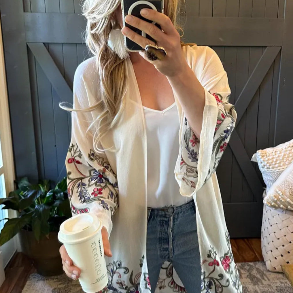 Twisp Embroidered Floral Cardigan Kimono