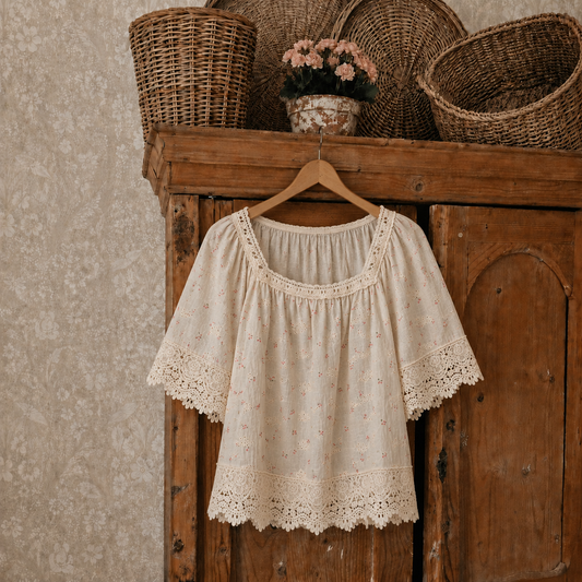 Floral Natural Cotton Lace Blouse - Lavender Tribe